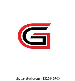 Vector alphabet initial letter G GG Black Red isolated on white background. Double font - Vector