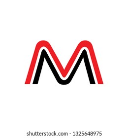 Vector alphabet initial letter M MM Black Red isolated on white background. Double font - Vector