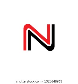 Vector alphabet initial letter N NN Black Red isolated on white background. Double font - Vector