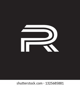 Vector alphabet initial letter R RR Black White isolated on black background. Double font - Vector