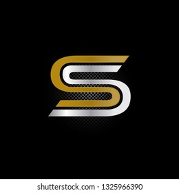 Vector alphabet initial letter S SS Gold Silver isolated on black background. Double font - Vector