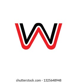 Vector alphabet initial letter W WW Black Red isolated on white background. Double font - Vector