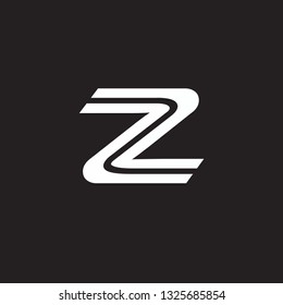 Vector alphabet initial letter Z ZZ Black White isolated on black background. Double font - Vector