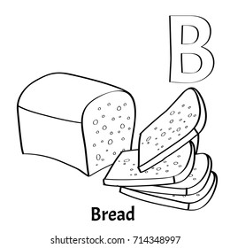Vector alphabet letter B, coloring page. Bread