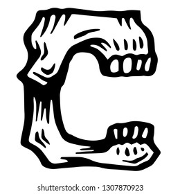Vector alphabet and letter C. Skull white letter in hipster style. Ideal for use as headline or sub-head text in you design: logo, t-shirt, poster, label, book cover. 