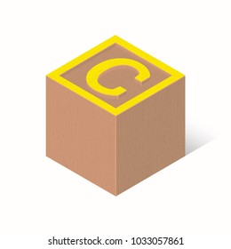 Vector alphabet letter C - wooden cube on a white background