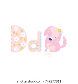 Vector alphabet letter D and dog