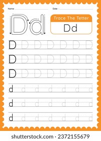 Vector Alphabet Letter 'D' Tracing worksheet for Kids