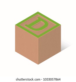 Vector alphabet letter D - wooden cube on a white background