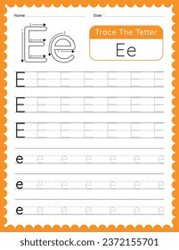 Vector Alphabet Letter 'E' Tracing worksheet for Kids