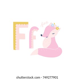 Vector alphabet letter F and fox
