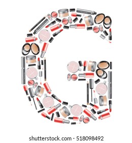 Vector alphabet letter "G"  with different cosmetics