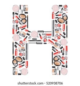 Vector alphabet letter "H"  with different cosmetics