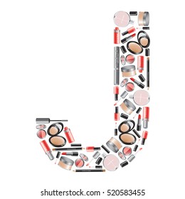 Vector alphabet letter "J"  with different cosmetics