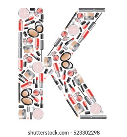 Vector alphabet letter "K"  with different cosmetics