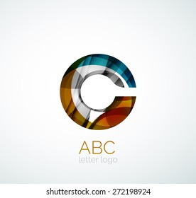 Logo für Vektoralphabeten-Buchstaben. Kreiert mit transparenten, sich überlappenden geometrischen Formen, Wellen und fließenden Formen