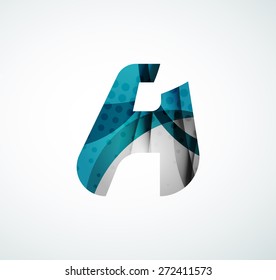 Vector alphabet letter logo. Created with transparent colorful overlapping geometric shapes, waves and flowing shapes