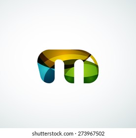 Vector alphabet letter logo. Created with transparent colorful overlapping geometric shapes, waves and flowing shapes
