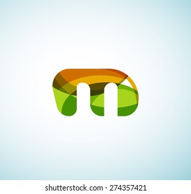 Vector alphabet letter logo. Created with transparent colorful overlapping geometric shapes, waves and flowing shapes