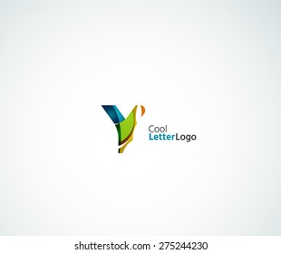 Vector alphabet letter logo. Created with transparent colorful overlapping geometric shapes, waves and flowing elements