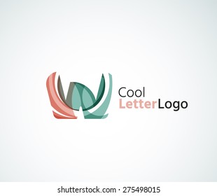 Logo für Vektoralphabeten-Buchstaben. Kreiert mit transparenten, sich überlappenden geometrischen Formen, Wellen und fließenden Elementen