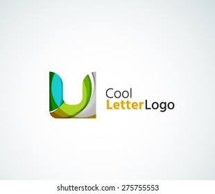 Vector alphabet letter logo. Created with transparent colorful overlapping geometric shapes, waves and flowing elements