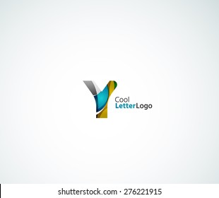 Vector alphabet letter logo. Created with transparent colorful overlapping geometric shapes, waves and flowing elements