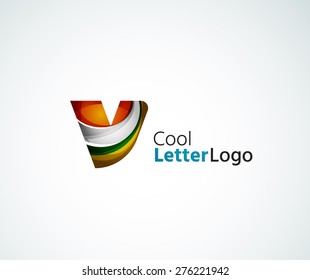 Logo für Vektoralphabeten-Buchstaben. Kreiert mit transparenten, sich überlappenden geometrischen Formen, Wellen und fließenden Elementen