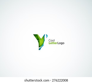 Vector alphabet letter logo. Created with transparent colorful overlapping geometric shapes, waves and flowing elements