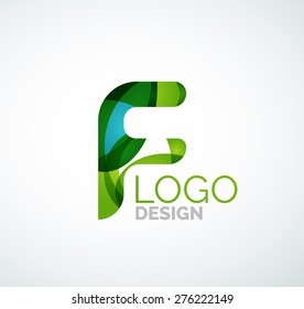 Logo für Vektoralphabeten-Buchstaben. Kreiert mit transparenten, sich überlappenden geometrischen Formen, Wellen und fließenden Formen