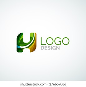 Vector alphabet letter logo. Created with transparent colorful overlapping geometric shapes, waves and flowing shapes