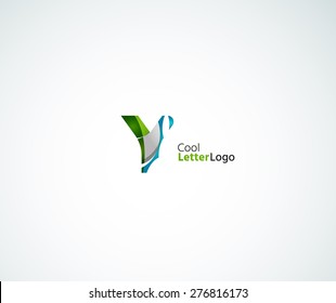 Vector alphabet letter logo. Created with transparent colorful overlapping geometric shapes, waves and flowing elements