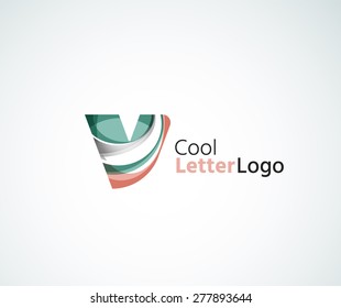 Logo für Vektoralphabeten-Buchstaben. Kreiert mit transparenten, sich überlappenden geometrischen Formen, Wellen und fließenden Elementen