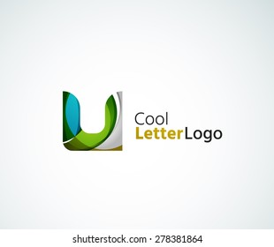 Logo de la letra vectorial. Creado con formas geométricas, ondas y elementos fluidos transparentes y coloridos