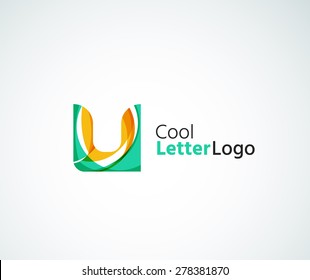 Vector alphabet letter logo. Created with transparent colorful overlapping geometric shapes, waves and flowing elements