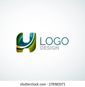 Vector alphabet letter logo. Created with transparent colorful overlapping geometric shapes, waves and flowing shapes
