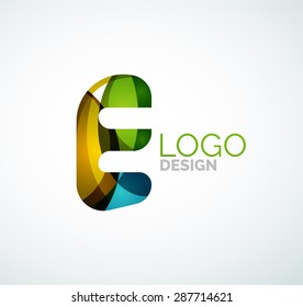 Logo für Vektoralphabeten-Buchstaben. Kreiert mit transparenten, sich überlappenden geometrischen Formen, Wellen und fließenden Formen