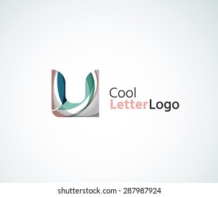 Logo de la letra vectorial. Creado con formas geométricas, ondas y elementos fluidos transparentes y coloridos