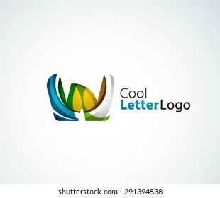 Vector alphabet letter logo. Created with transparent colorful overlapping geometric shapes, waves and flowing elements