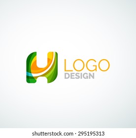 Vector alphabet letter logo. Created with transparent colorful overlapping geometric shapes, waves and flowing shapes
