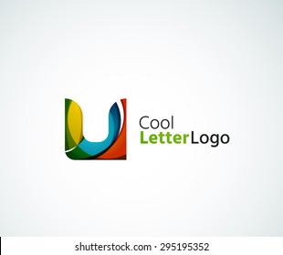 Logo für Vektoralphabeten-Buchstaben. Kreiert mit transparenten, sich überlappenden geometrischen Formen, Wellen und fließenden Elementen