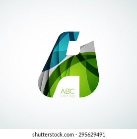Logo für Vektoralphabeten-Buchstaben. Kreiert mit transparenten, sich überlappenden geometrischen Formen, Wellen und fließenden Formen