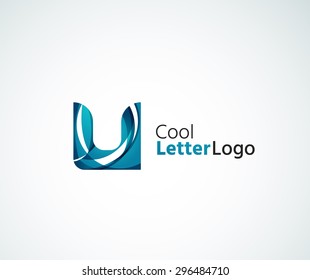 Logo für Vektoralphabeten-Buchstaben. Kreiert mit transparenten, sich überlappenden geometrischen Formen, Wellen und fließenden Elementen