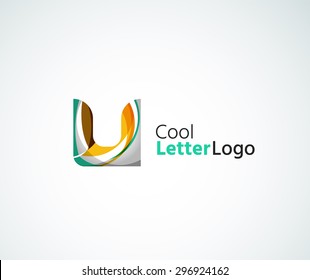 Vector alphabet letter logo. Created with transparent colorful overlapping geometric shapes, waves and flowing elements
