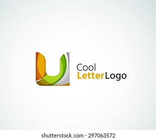 Vector alphabet letter logo. Created with transparent colorful overlapping geometric shapes, waves and flowing elements