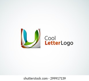 Logo de la letra vectorial. Creado con formas geométricas, ondas y elementos fluidos transparentes y coloridos