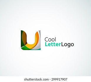 Logo de la letra vectorial. Creado con formas geométricas, ondas y elementos fluidos transparentes y coloridos