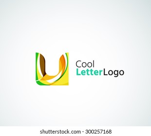 Logo de la letra vectorial. Creado con formas geométricas, ondas y elementos fluidos transparentes y coloridos