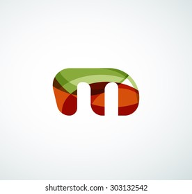 Logo für Vektoralphabeten-Buchstaben. Kreiert mit transparenten, sich überlappenden geometrischen Formen, Wellen und fließenden Formen