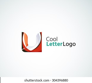 Logo de la letra vectorial. Creado con formas geométricas, ondas y elementos fluidos transparentes y coloridos
